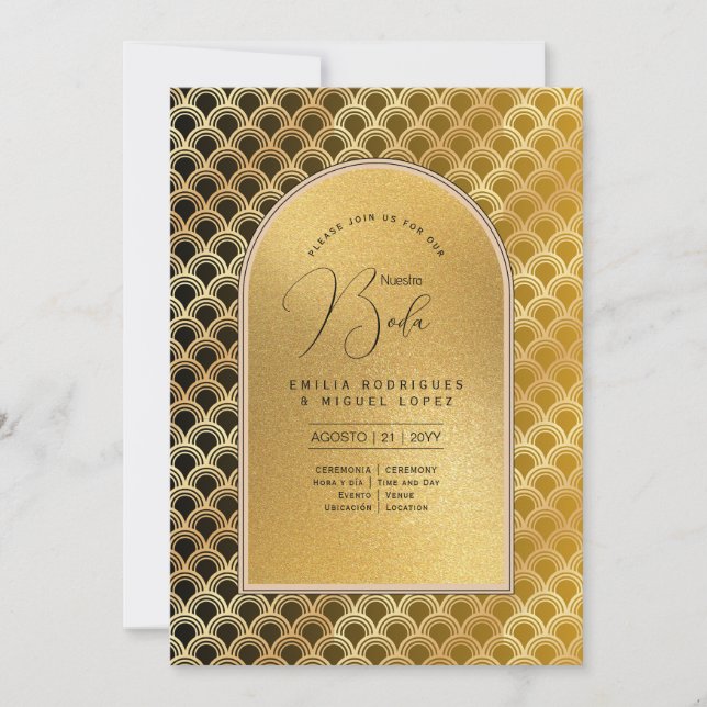 Invitación de Boda Elegante Negro Oro Bodas (Anverso)