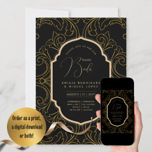 Invitación de Boda Elegante Negro Oro Bodas