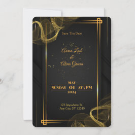 Invitación de Boda Elegante Negro y Dorado