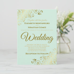 Invitación de boda elegante Neo Mint Green con ado