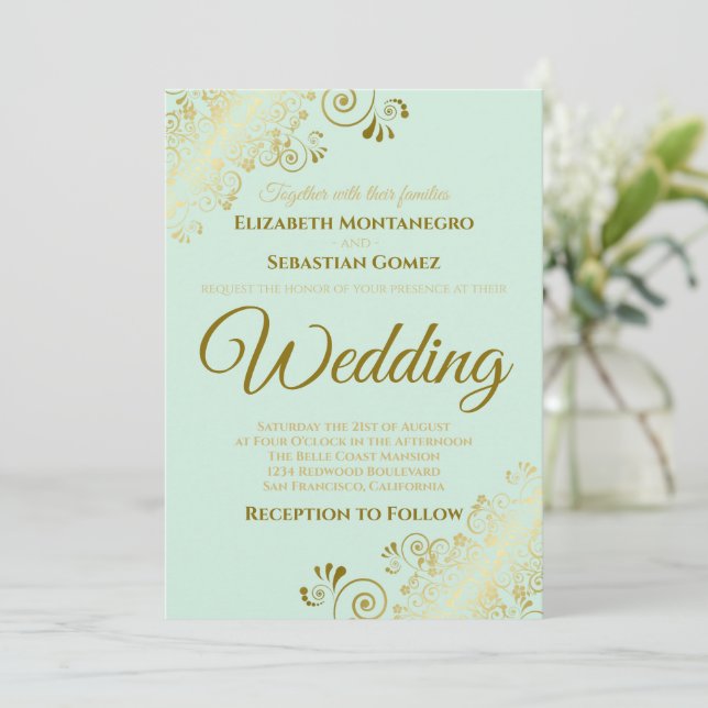 Invitación de boda elegante Neo Mint Green con ado (Anverso de pie)