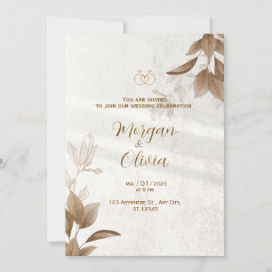 Invitación de boda elegante neutral con anillos de
