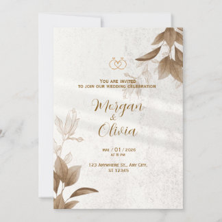 Invitación de boda elegante neutral con anillos de