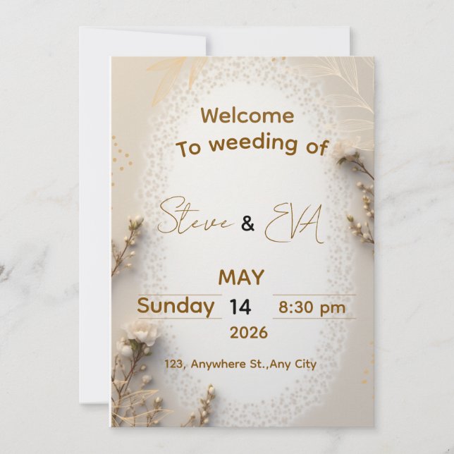 Invitación de boda elegante neutral en marrón y be (Anverso)