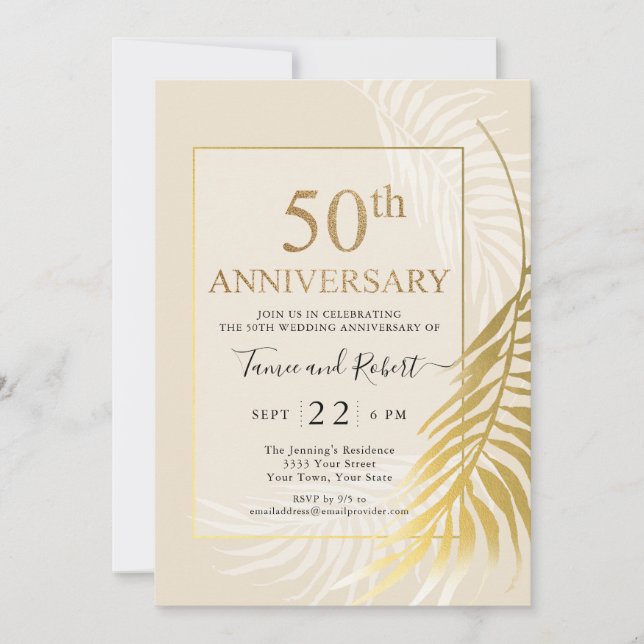 Invitación de boda elegante oro blanco 50 (Anverso)