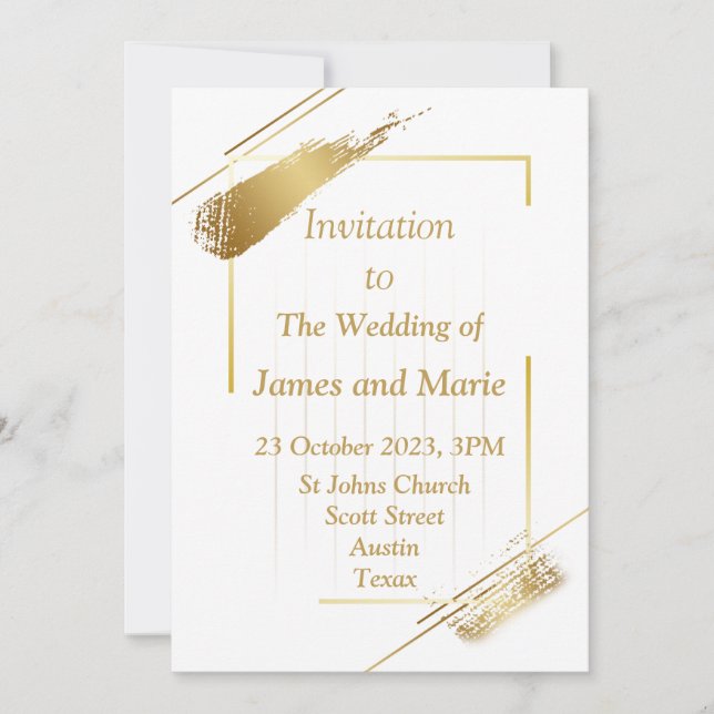 Invitación de boda elegante, oro simple (Anverso)