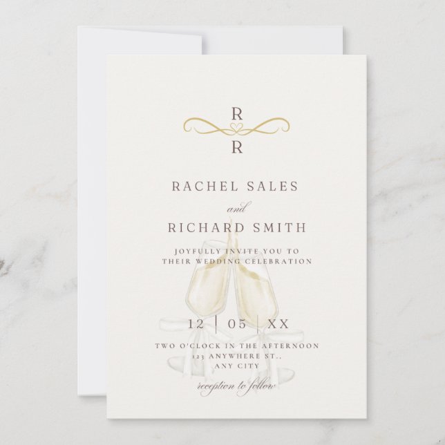 Invitación de boda elegante para brindis de champá (Anverso)