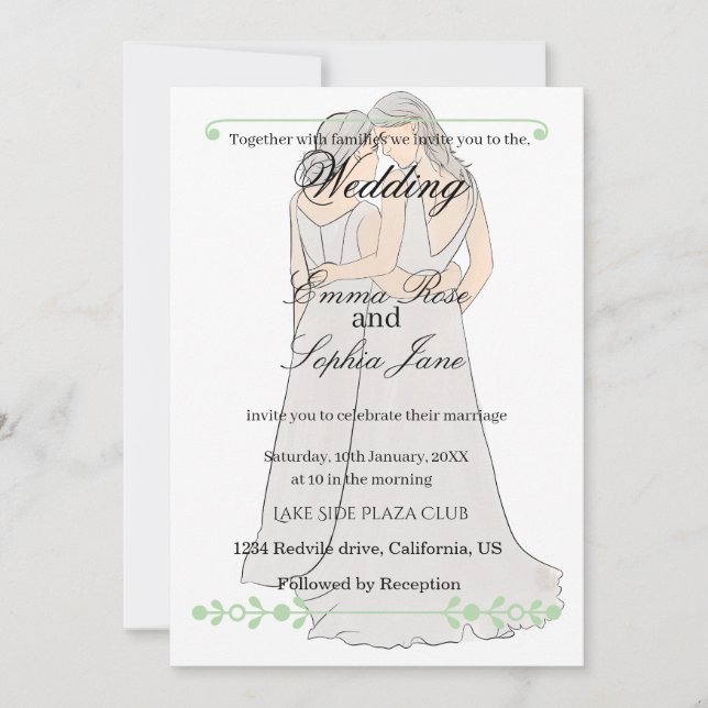 Invitación de boda elegante para dos novias (Anverso)