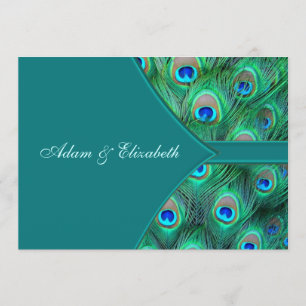 Invitación de Boda Elegante Pavo Real Verde Azul P