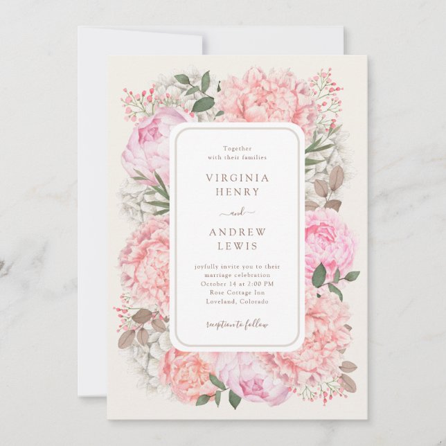 Invitación de Boda Elegante Peonía (Anverso)