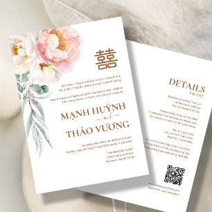 Invitación de Boda Elegante Peonía Vietnamita Song