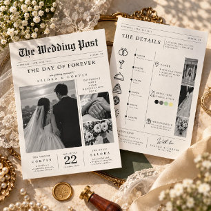 Invitación de Boda Elegante Periódico & Detalles C