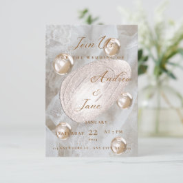 Invitación de boda elegante perla y pan de oro