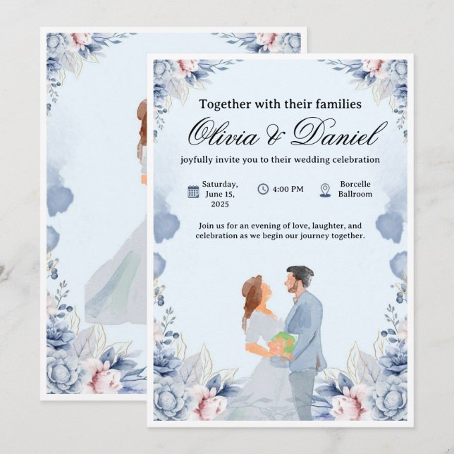 Invitación de boda elegante - personalizable y mod (Anverso / Reverso)