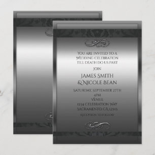 Invitación de boda elegante plateada y negra