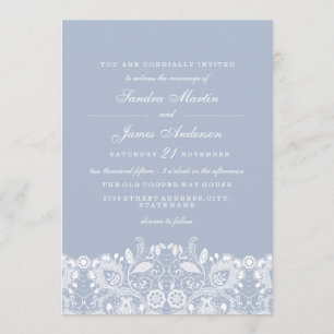 Invitación de boda elegante polvorienta azul blanc