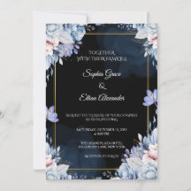 Invitación de boda elegante polvorienta azul flora