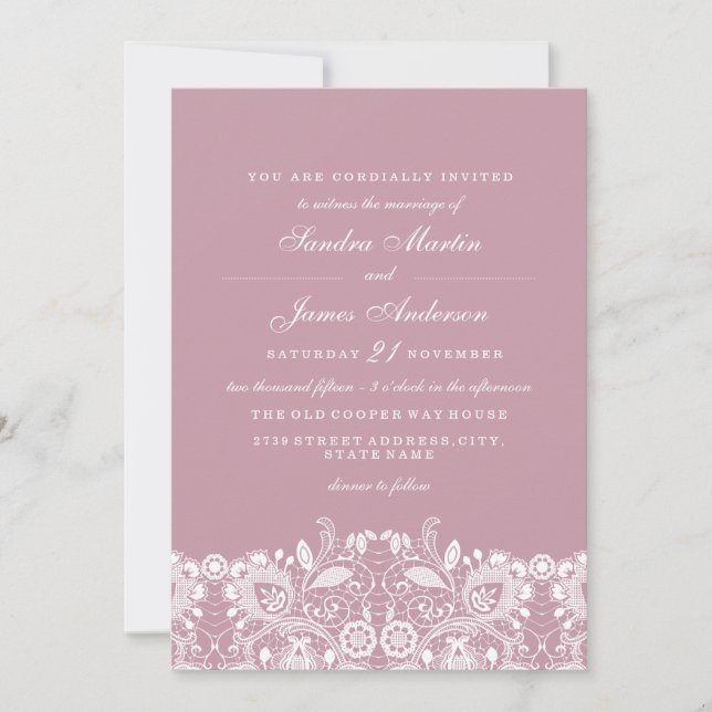 Invitación de boda elegante polvorienta rosa blanc (Anverso)