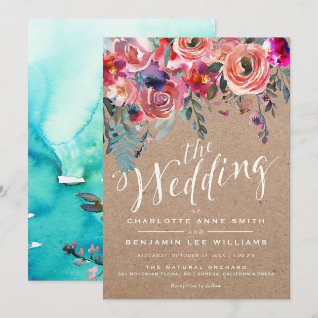 INVITACIÓN DE BODA| Elegante Primavera Rústica Flo (Anverso / Reverso)