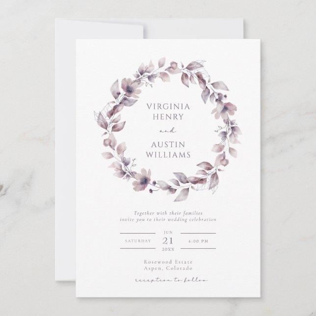 Invitación de boda elegante púrpura (Anverso)