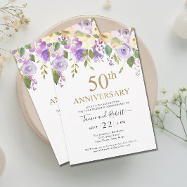 Invitación de boda elegante púrpura dorada 50º ani