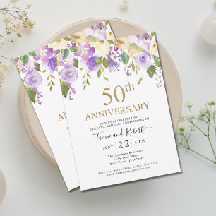 Invitación de boda elegante púrpura dorada 50º ani