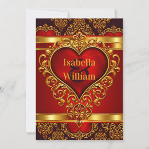 Invitación de boda elegante rojo negro dorado