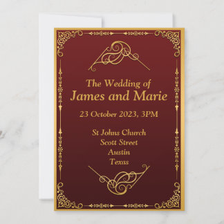 Invitación de boda elegante, rollo de oro