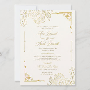 Invitación de boda elegante romántica de oro flora