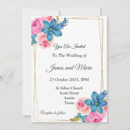 Invitación de boda elegante, rosa, azul
