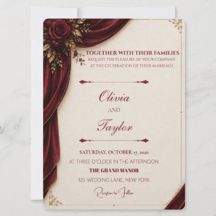 Invitación de boda elegante rosa de Burdeos