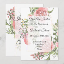 Invitación de boda elegante, rosa, floral, vintage