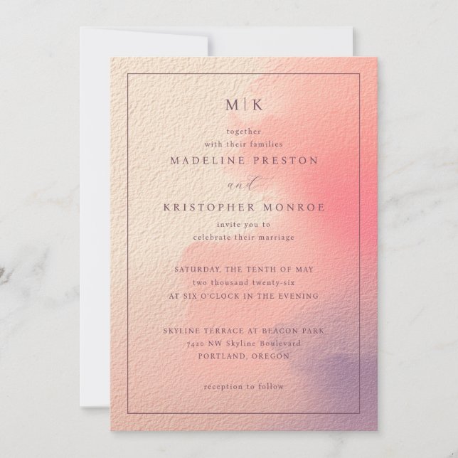 Invitación de boda elegante rosa melocotón (Anverso)