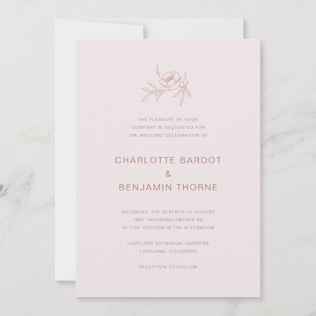 Invitación de boda elegante rosa rubor (Anverso)