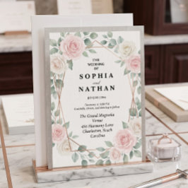 Invitación de boda elegante rosa rubor y dorado ge