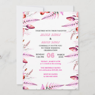 Invitación de boda elegante rosa sonrojado , blanc