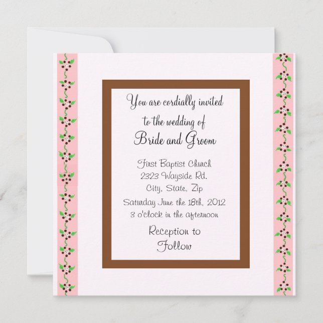 Invitación de boda elegante rosa y chocolate (Anverso)