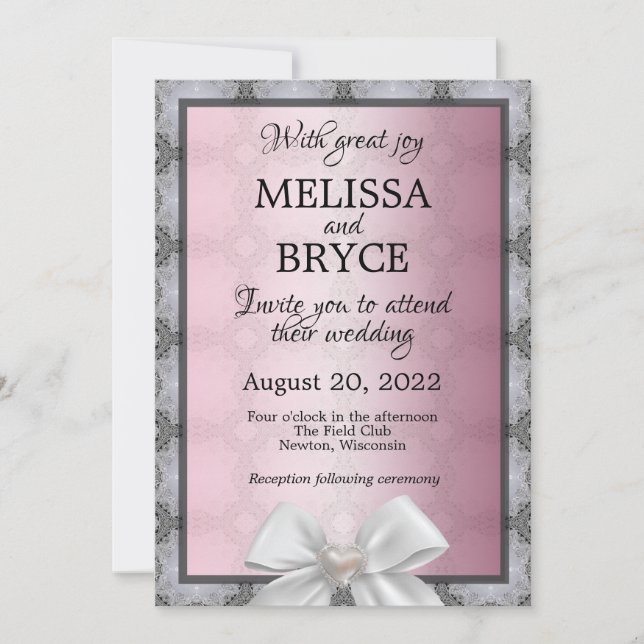 Invitación de boda elegante rosa y gris (Anverso)