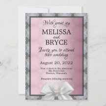 Invitación de boda elegante rosa y gris