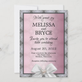 Invitación de boda elegante rosa y gris