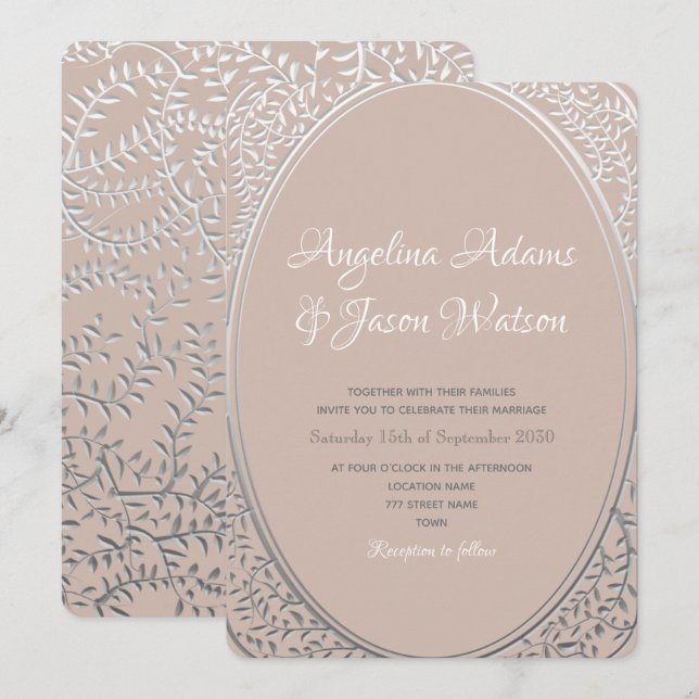 Invitación de boda elegante rosa y plata (Anverso / Reverso)