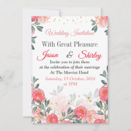 Invitación de boda elegante, rosas rojas sobre bla
