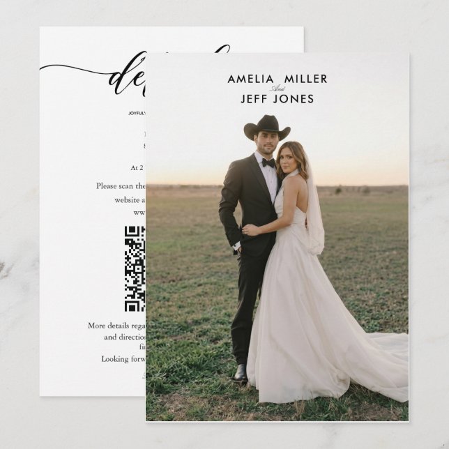 invitación de boda elegante rústica simple de vaqu (Anverso / Reverso)