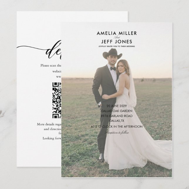 invitación de boda elegante rústica simple vaquero (Anverso / Reverso)