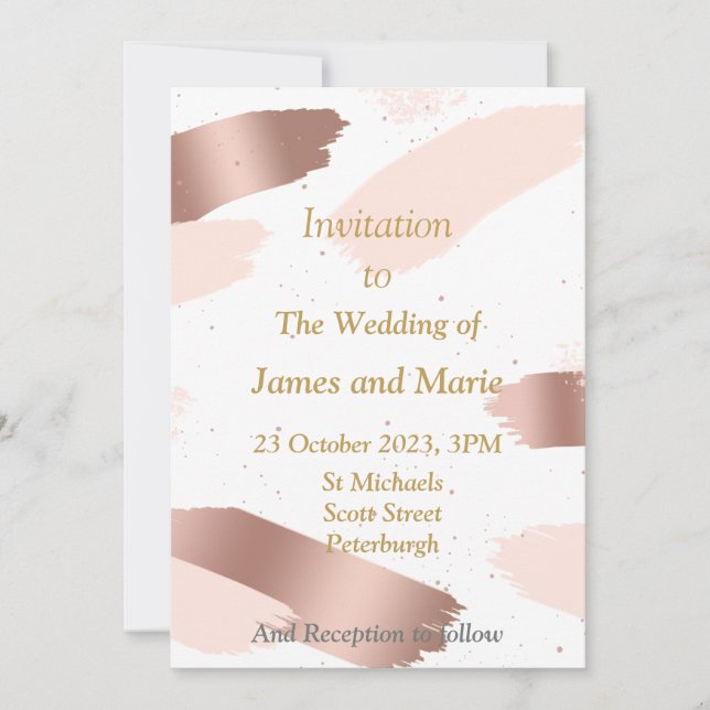 Invitación de boda elegante, salpicadura rosa (Anverso)