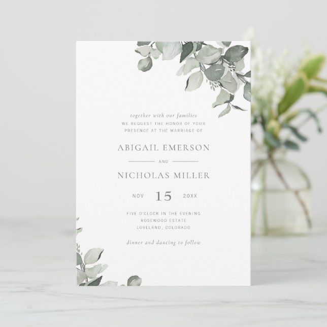 Invitación de Boda Elegante Simple de Acuarela Euc (Anverso de pie)
