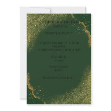 Invitación de boda elegante verde con destellos de