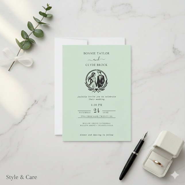 Invitación de boda elegante verde salvia etérea (Ethereal Sage Green Elegant Wedding Invitation)