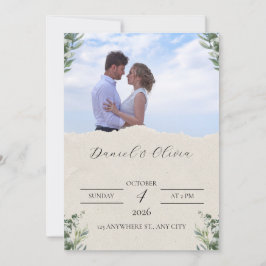 Invitación de boda elegante verde y blanca