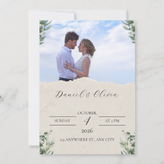 Invitación de boda elegante verde y blanca